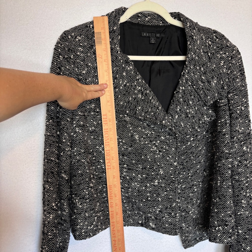 Lafayette 148 New York Black & White Herringbone Wool Tweed Blazer Jacket Size 8 - Picture 10 of 11